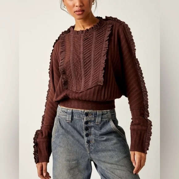 NWT Free People More Romance Top in Cocoa Mocha Size XS and Small - Picture 3 of 9